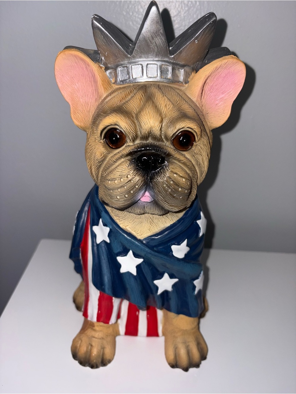 Patriotic French Bulldog Statue of Liberty Figurine 4th of July Flag Decor